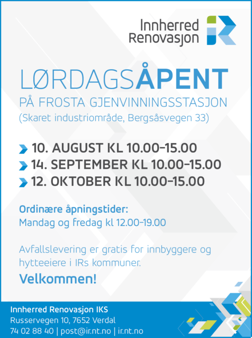 Lørdagsåpent Frosta 2019: 10.08., 14.09. og 12.10.