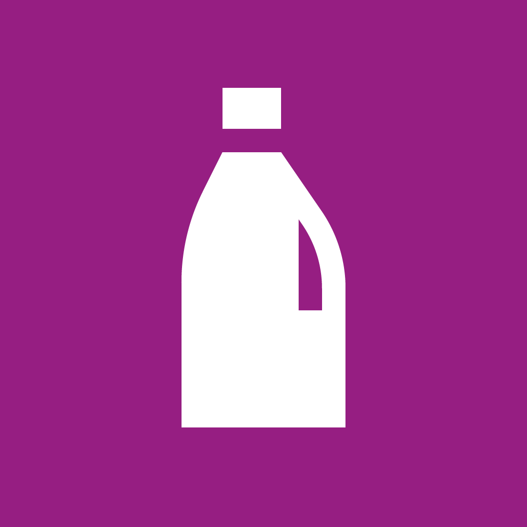 Symbol for plastemballasje, flaske, fiolett