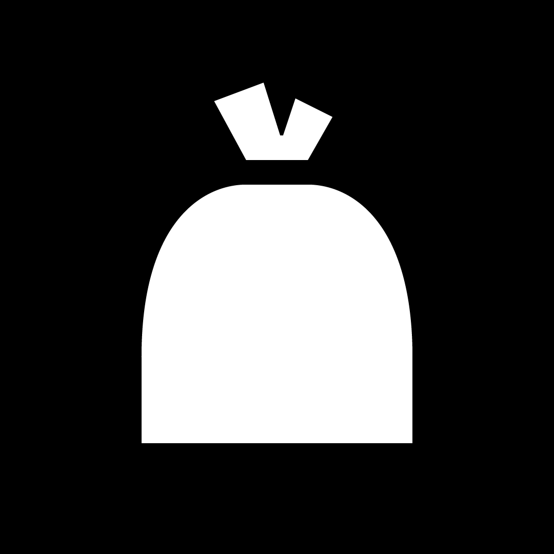 Symbol for restavfall, gjenknyttet pose, sort