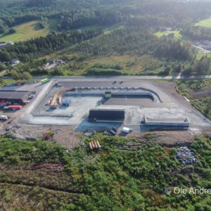 Dronebilde av ny gjenvinningsstasjon i Meråker