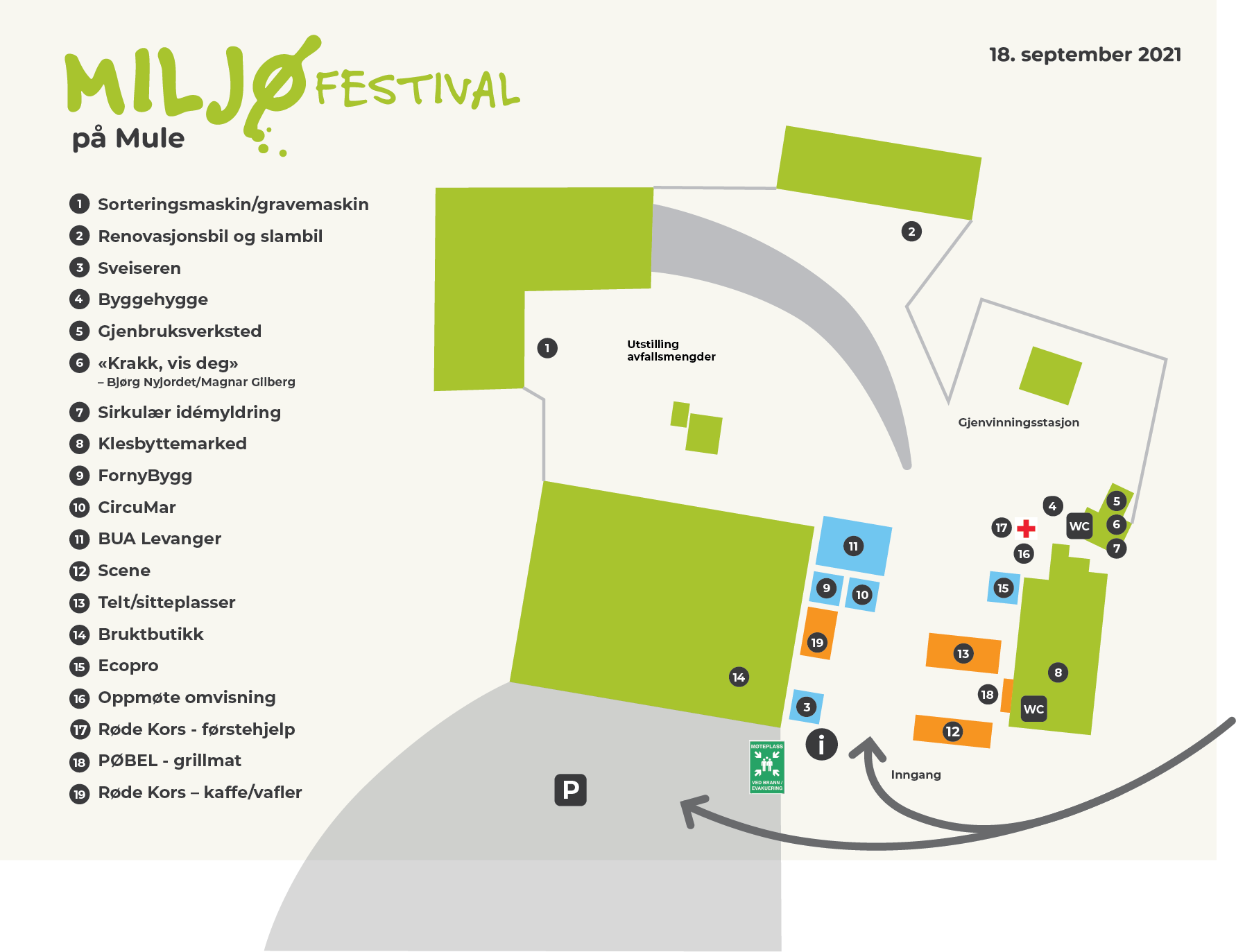 Kart med plasseringer av aktiviteter under miljøfestival