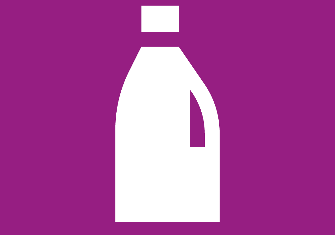 Symbol for plastemballasje, flaske, fiolett